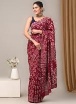 Cotton Maroon Casual Wear Printed Saree